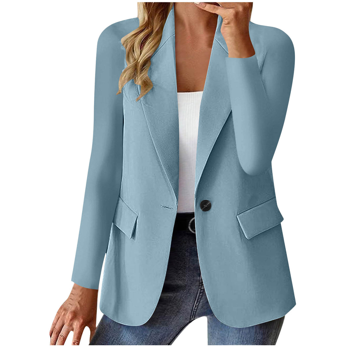 Single-button tailored blazer in light blue