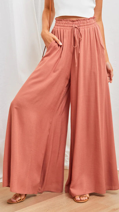 Flowing wide-leg drawstring trousers in orange