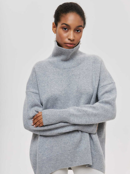 Relaxed turtleneck sweater in silver gray