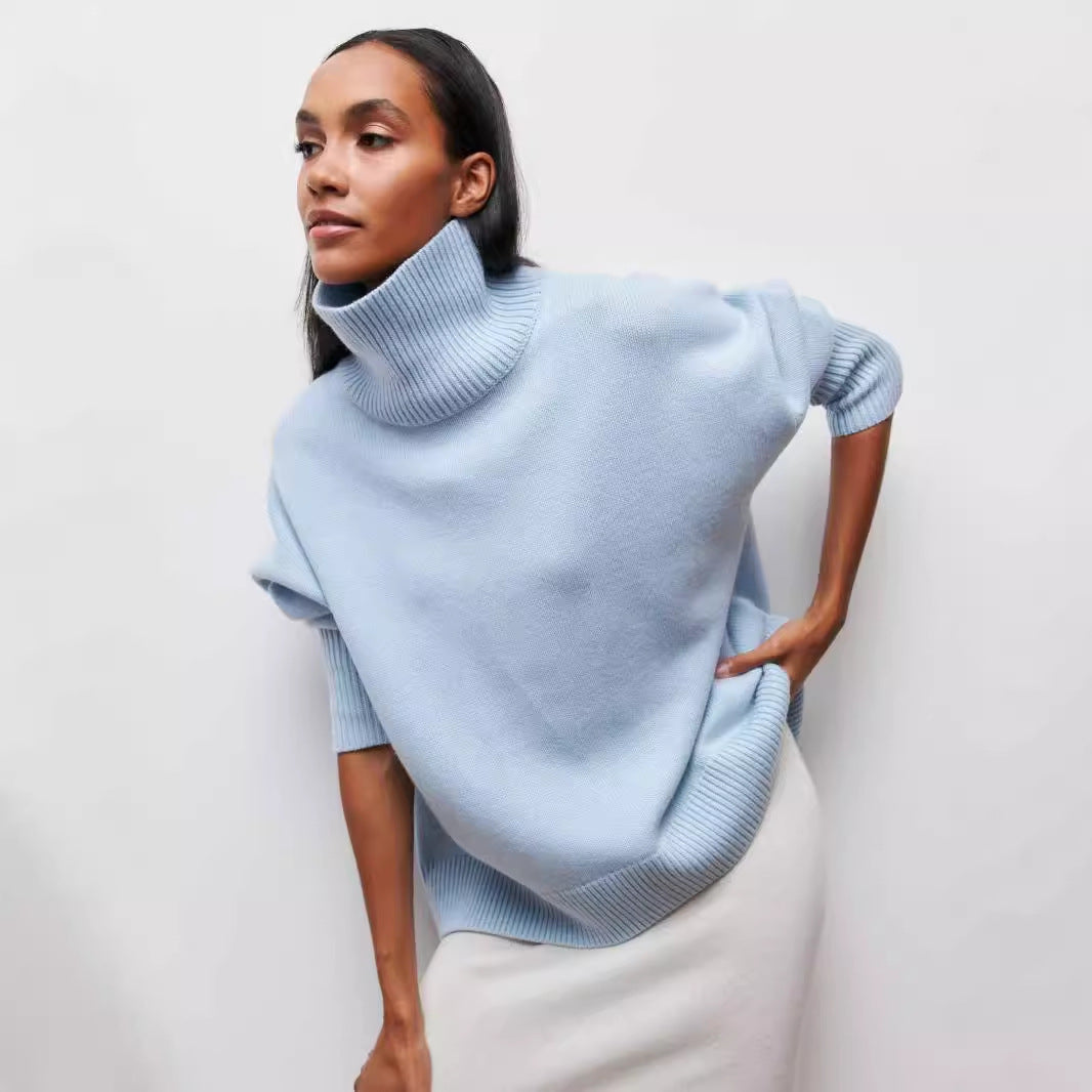 Relaxed turtleneck sweater in light blue