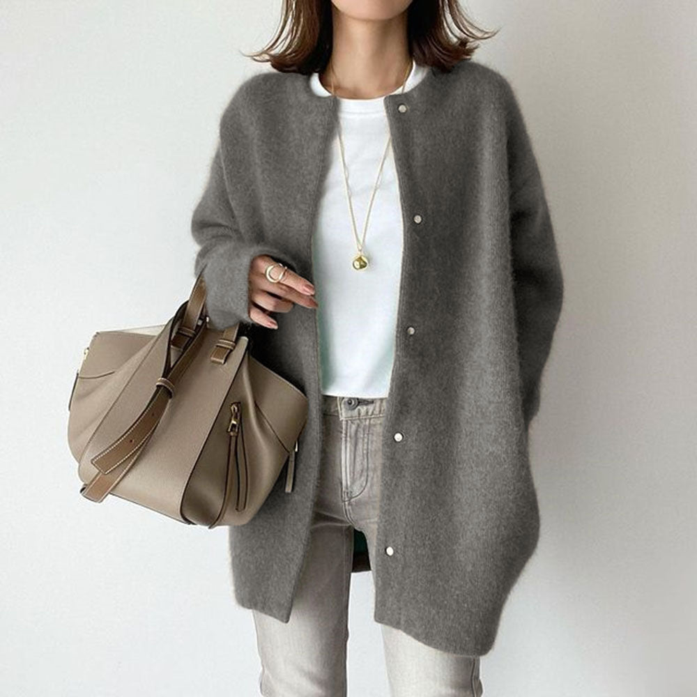 Round-neck button cardigan in dark gray