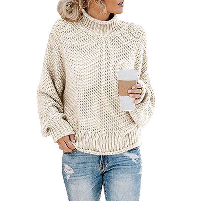 Chunky turtleneck sweater in apricot, front view