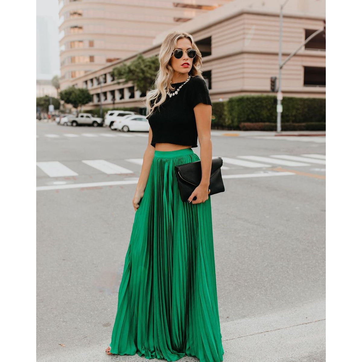 Long flowing maxi skirt in green