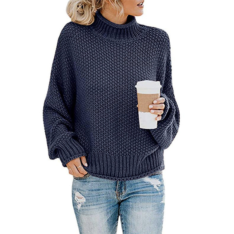 Chunky turtleneck sweater in navy