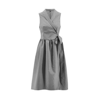 Sleeveless belted midi dress in grey, product view