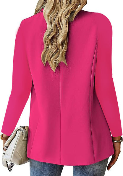 Back view of the tailored blazer in rose red