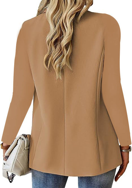 Back view of the tailored blazer in khaki