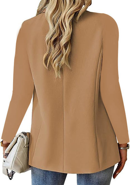 Back view of the tailored blazer in khaki