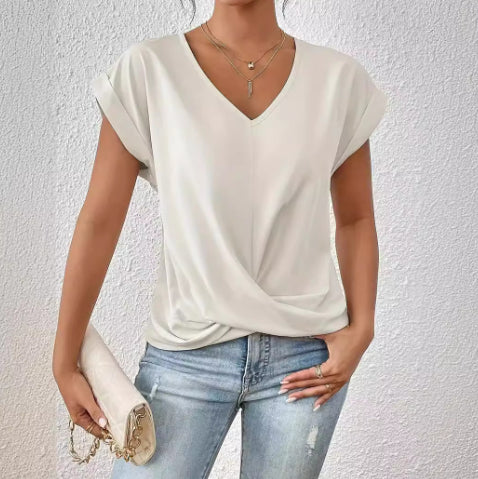 Knot-front V-neck top in white