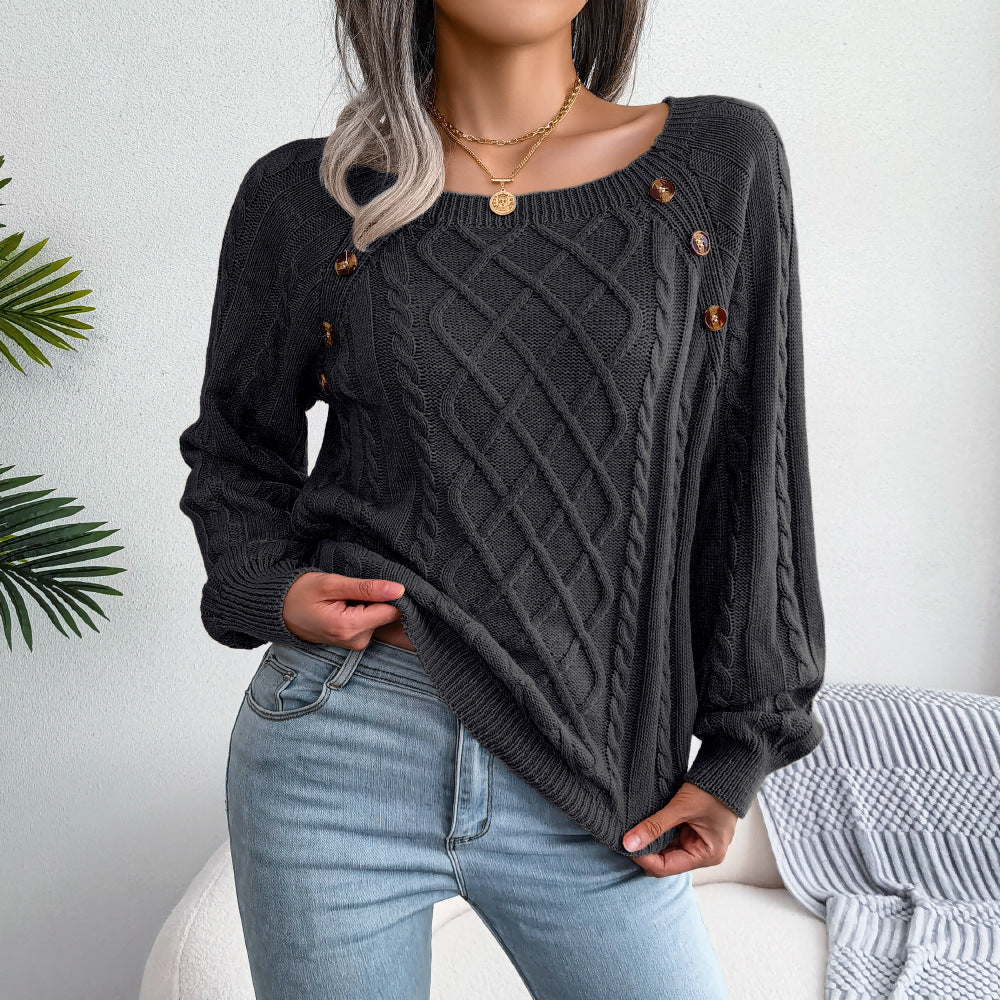 Button-detail cable-knit sweater in black