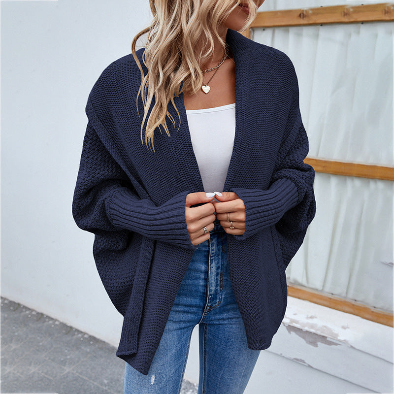 Shawl-collar knit cardigan in navy blue
