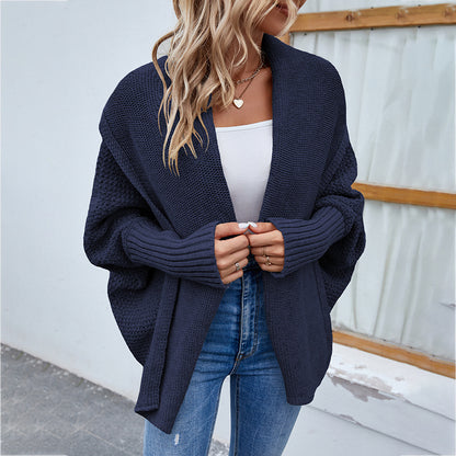 Shawl-collar knit cardigan in navy blue
