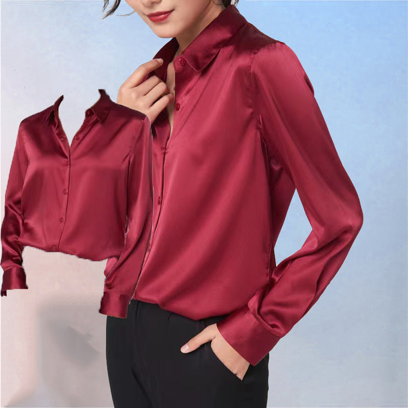 Satin-effect shirt in red on a model