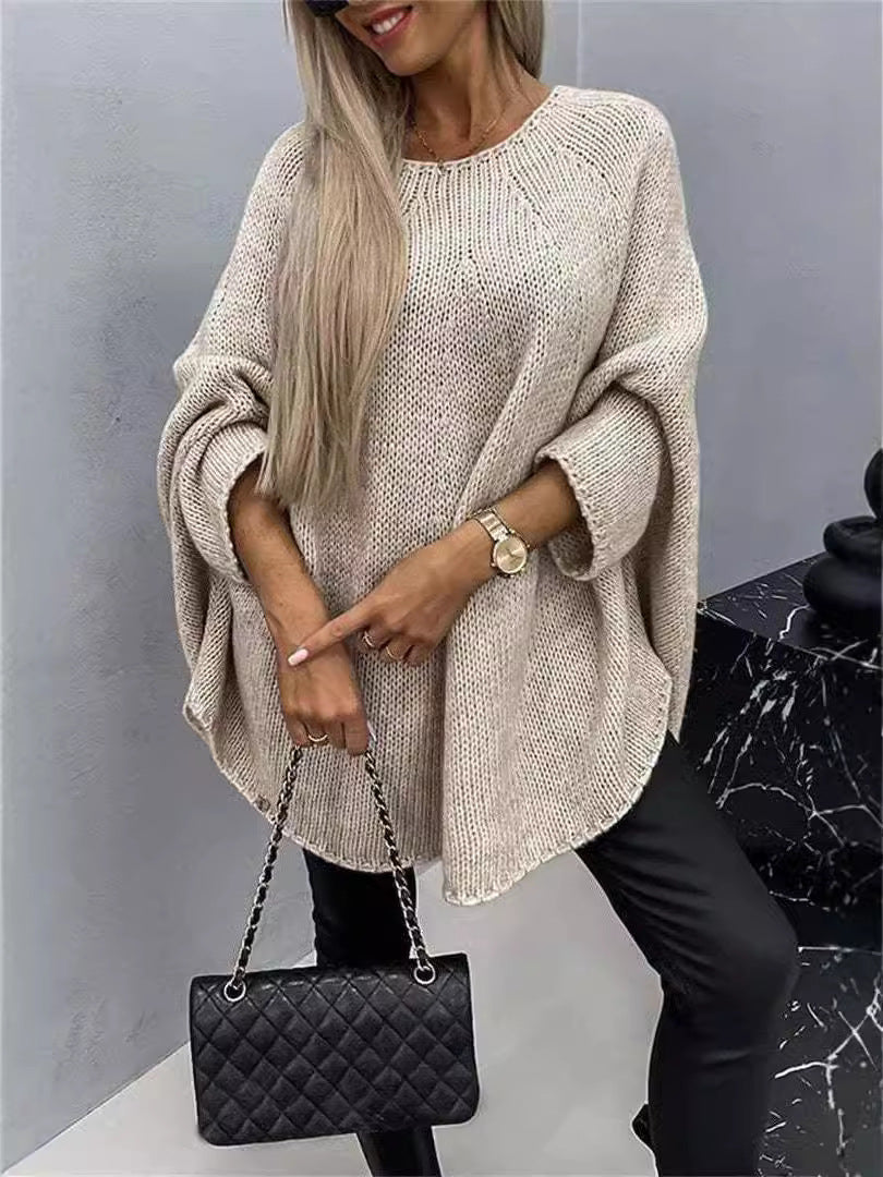 Batwing poncho-style sweater in apricot
