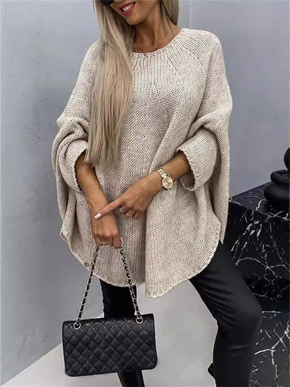 Batwing poncho-style sweater in apricot