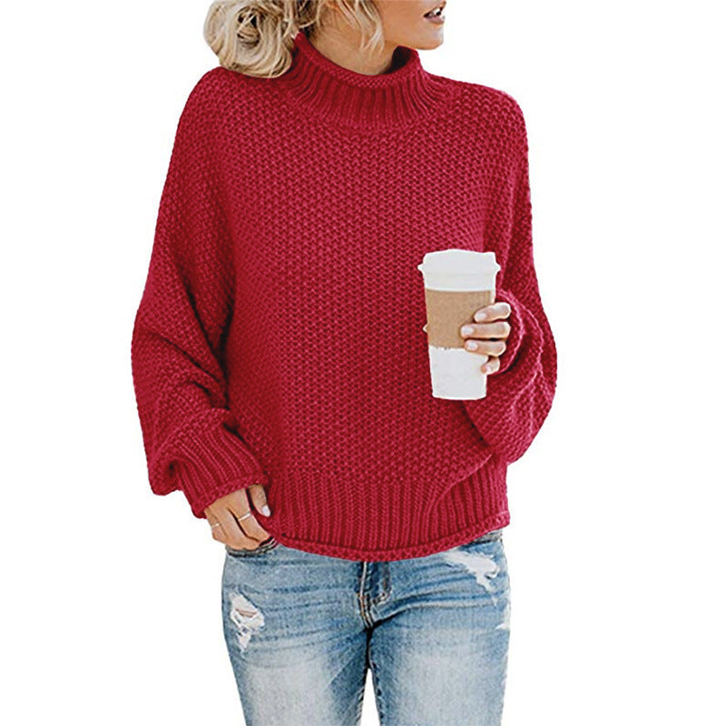 Chunky turtleneck sweater in wine red