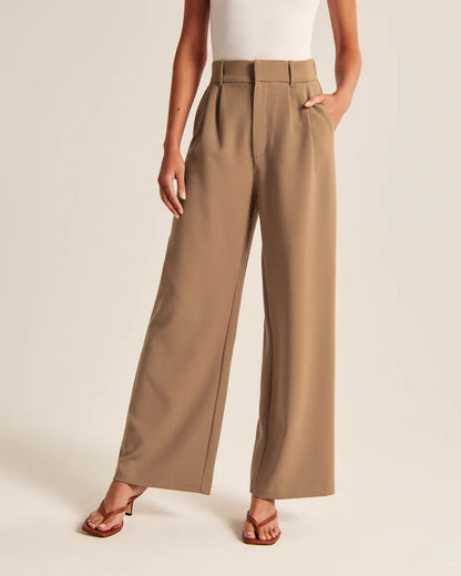 Pleated tailored wide-leg trousers in bronze