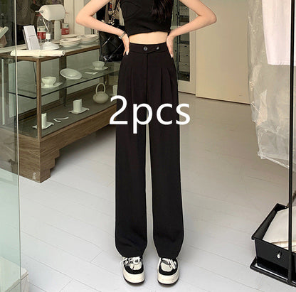 Multi-piece bundle option: High-waist wide-leg trousers in black
