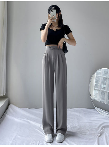 High-waist wide-leg trousers in grey