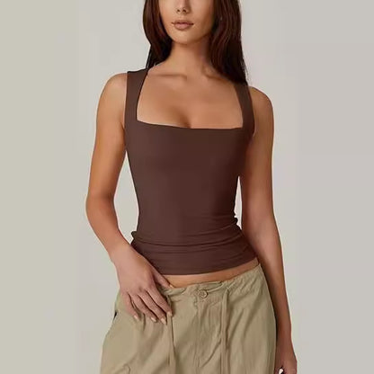 Square-neck layering tank in brown
