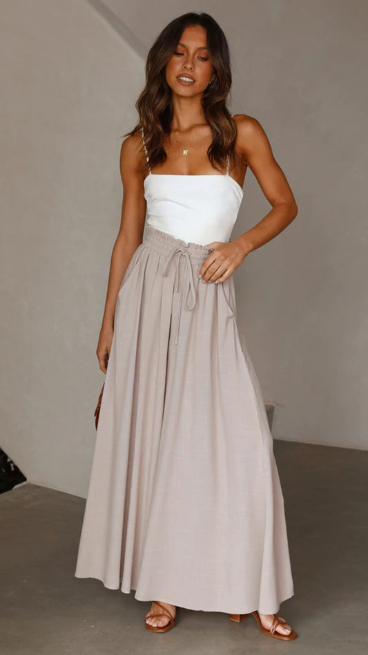 Flowing wide-leg drawstring trousers in apricot