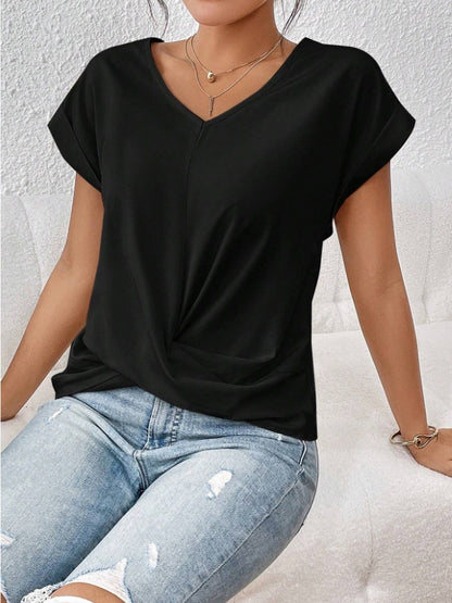 Knot-front V-neck top in black