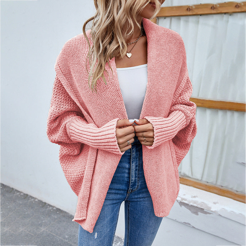 Shawl-collar knit cardigan in pink