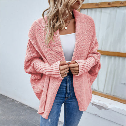 Shawl-collar knit cardigan in pink