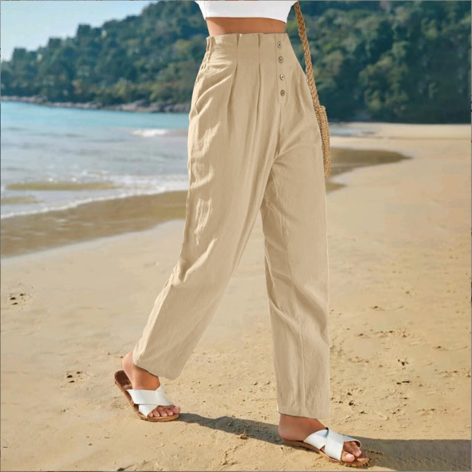 Button-front tapered trousers in apricot