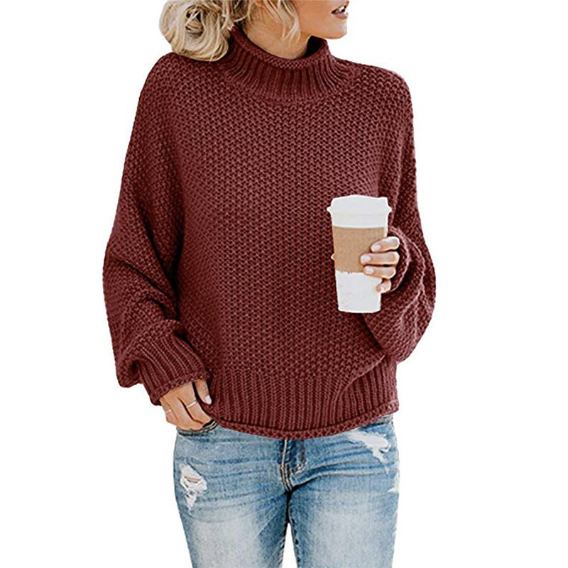 Chunky turtleneck sweater in deep wine red