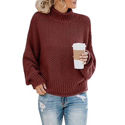 Chunky turtleneck sweater in deep wine red