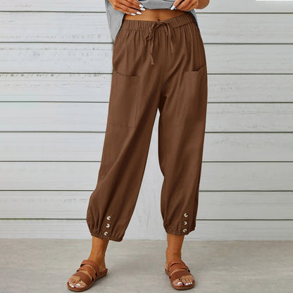 Drawstring tapered trousers in brown