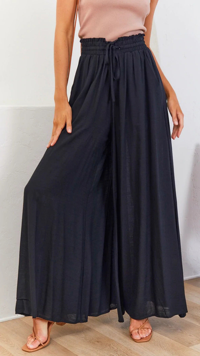 Wide-leg drawstring trousers in black