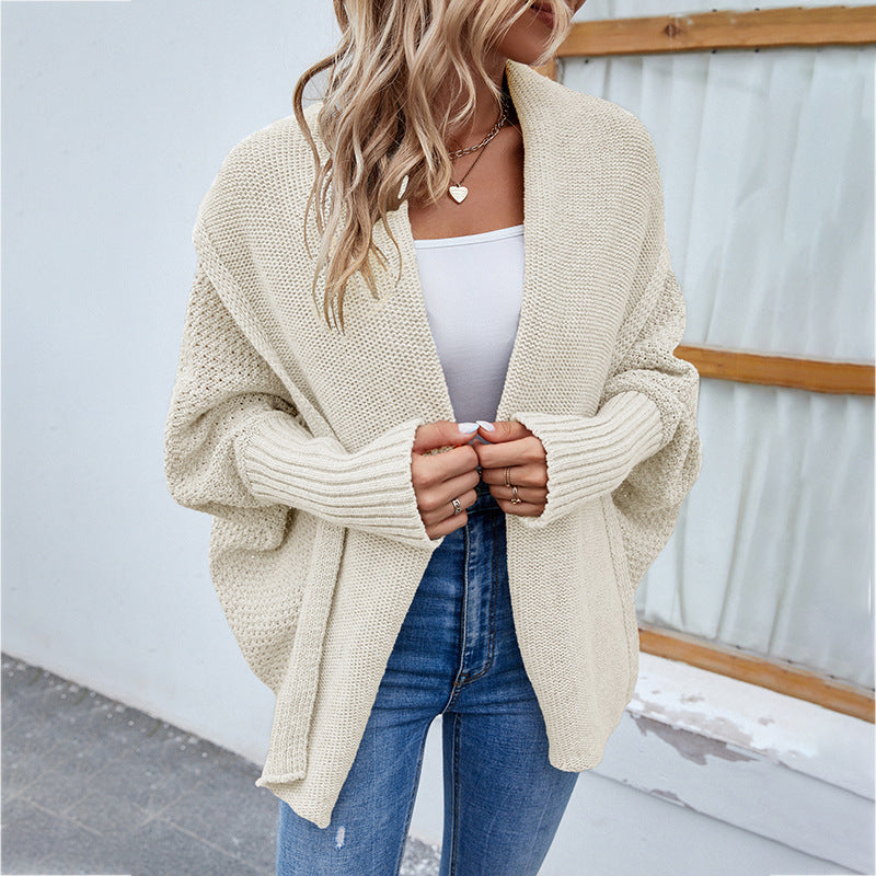 Shawl-collar knit cardigan in apricot
