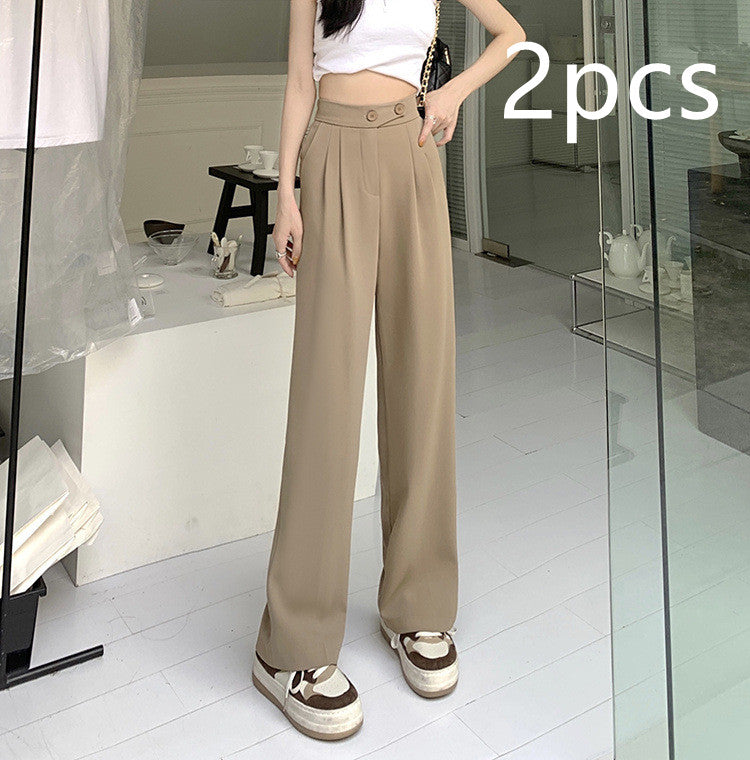 Multi-piece bundle option: High-waist wide-leg trousers in khaki