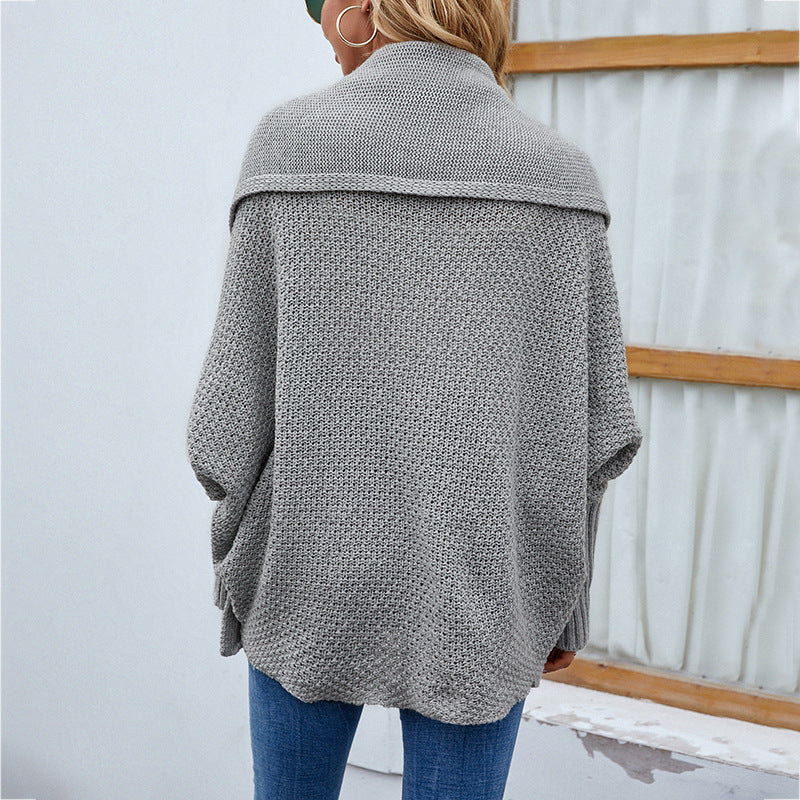 Back view of the shawl-collar cardigan in grey