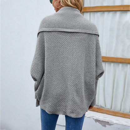 Back view of the shawl-collar cardigan in grey