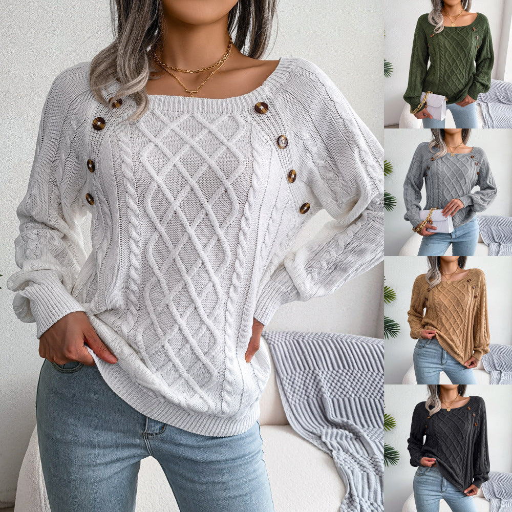 Colour overview of the button-detail cable-knit sweater