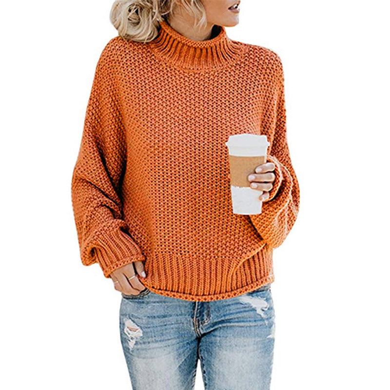 Chunky turtleneck sweater in tangerine