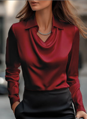 Draped satin-effect blouse in red