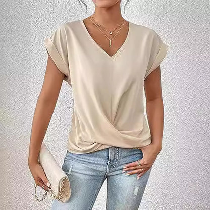 Knot-front V-neck top in apricot