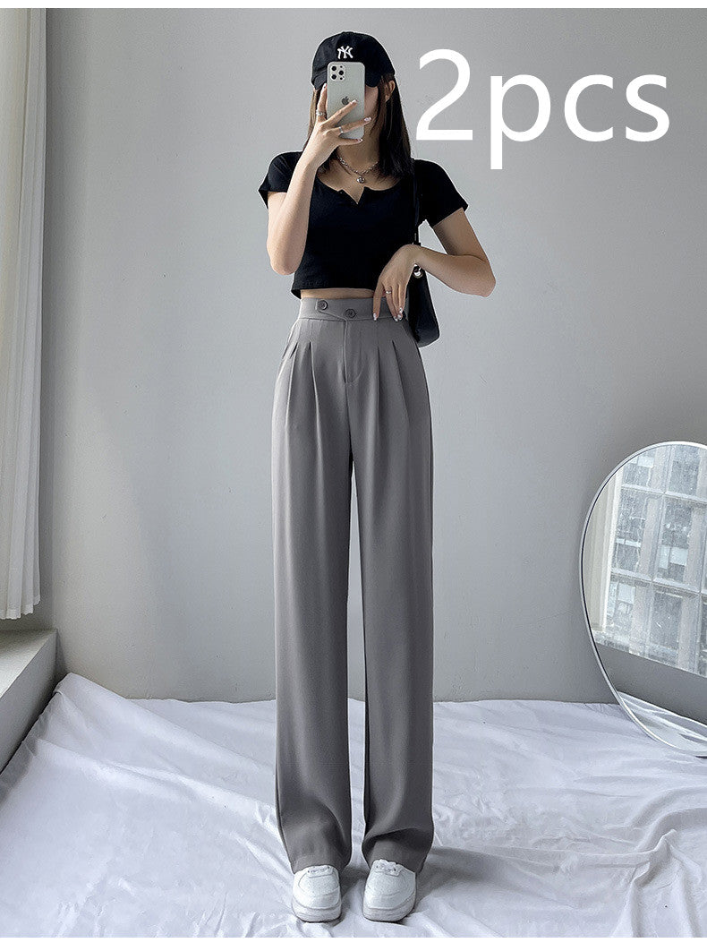 Multi-piece bundle option: High-waist wide-leg trousers in grey