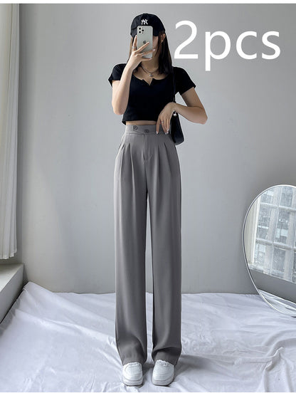 Multi-piece bundle option: High-waist wide-leg trousers in grey