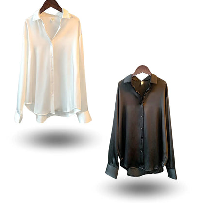 Multi-piece bundle option: Satin-effect button-up shirt