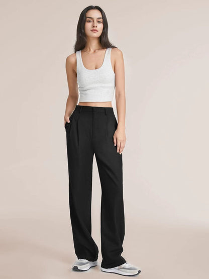 Pleated tailored wide-leg trousers in black (third style)