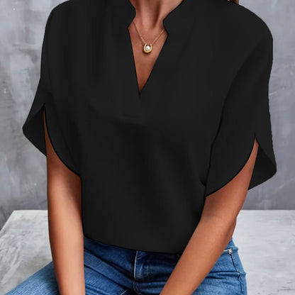Split-neck blouse in black, front view
