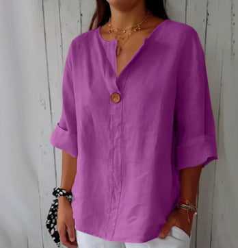 Relaxed button-neck blouse in purple