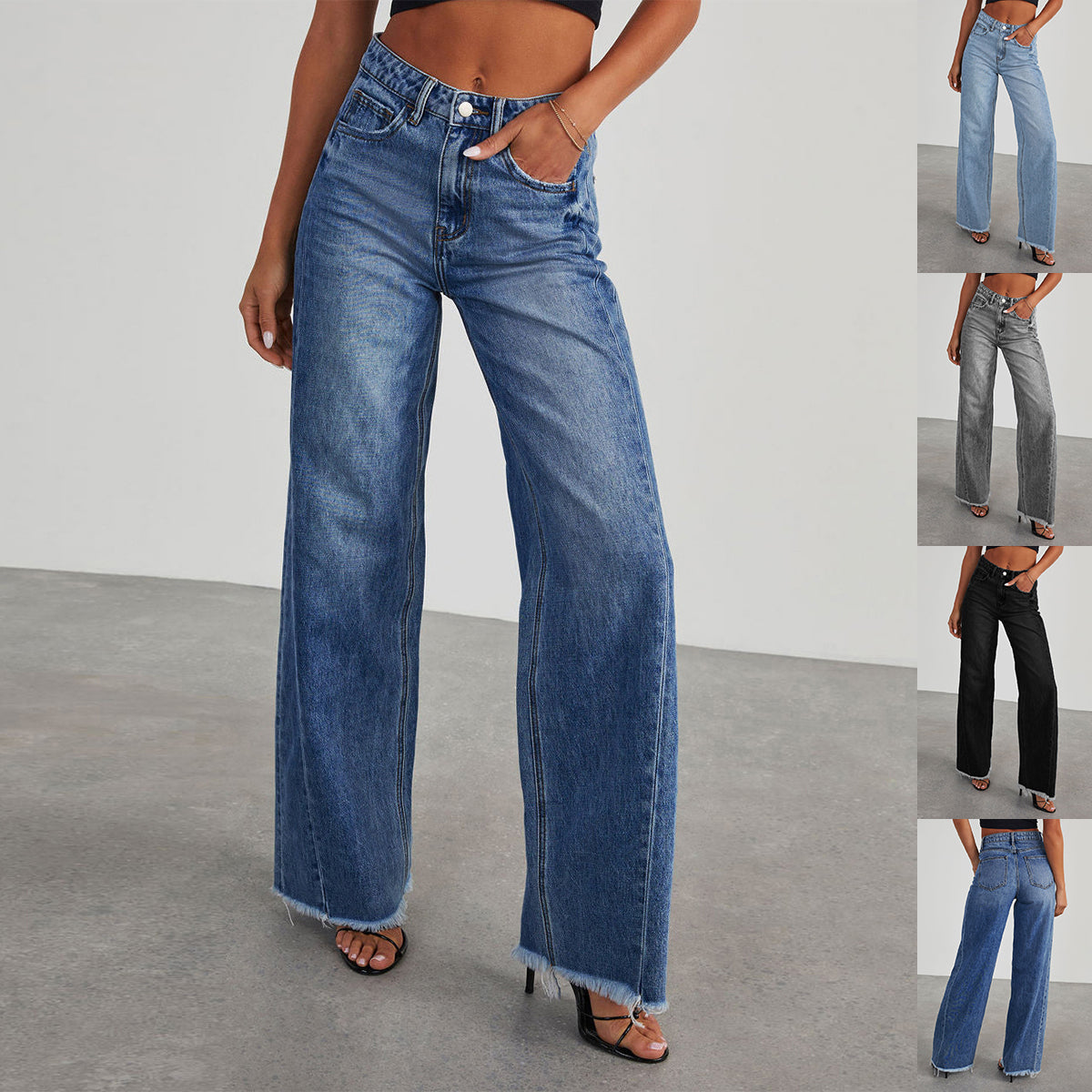 Straight wide-leg jeans in blue with a colour strip