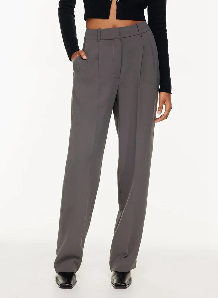 Pleated tailored trousers in dark gray, side view