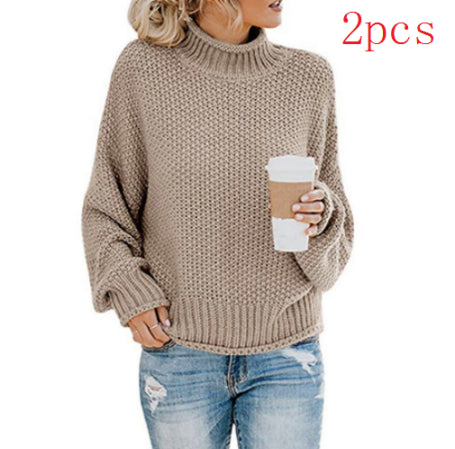 Multi-piece bundle option: Chunky turtleneck sweater in khaki